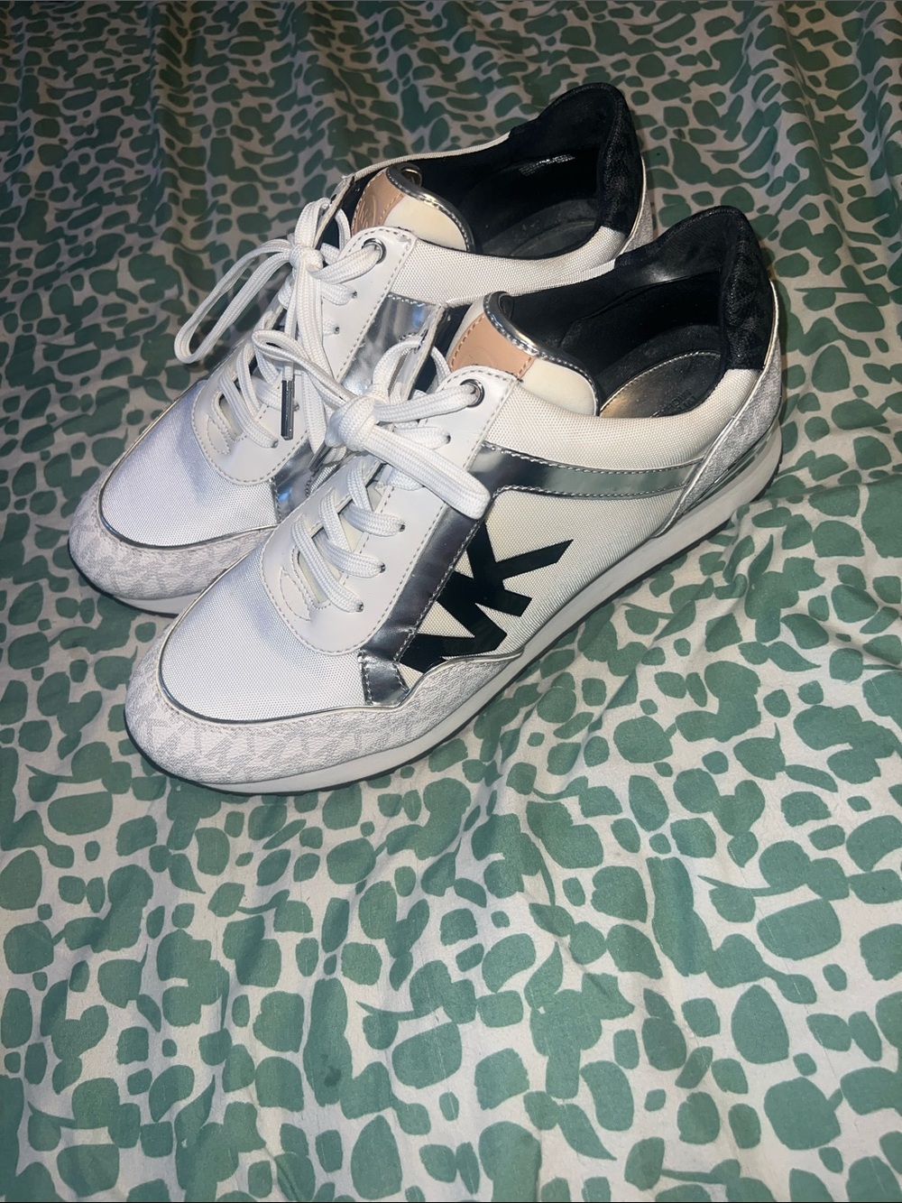 Michael Kors White and Black Logo Low-Top Sneakers with Metallic Accents
